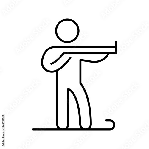 Biathlon athlete icon. Sports and biathlon line symbol. Black and white.