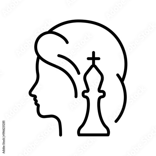 Business strategy icon. Business and strategic planning line symbol. Black and white.