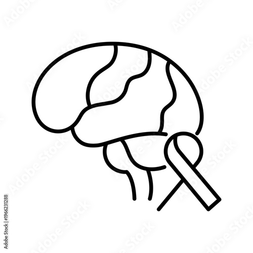 Brain cancer icon. Healthcare and oncology line symbol. Black and white.