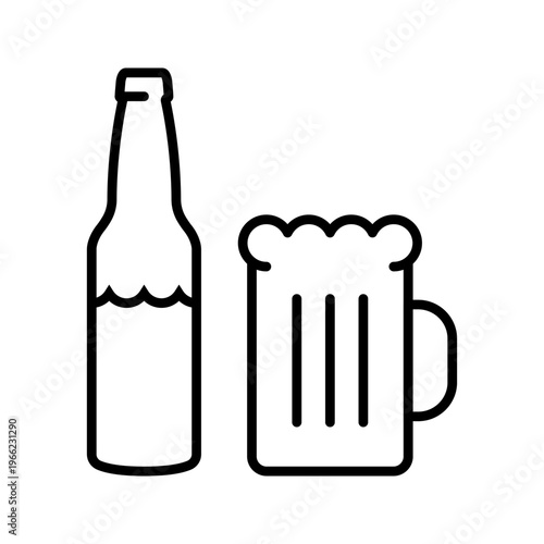 Beer mug icon. Food and alcoholic beverage line symbol. Black and white.