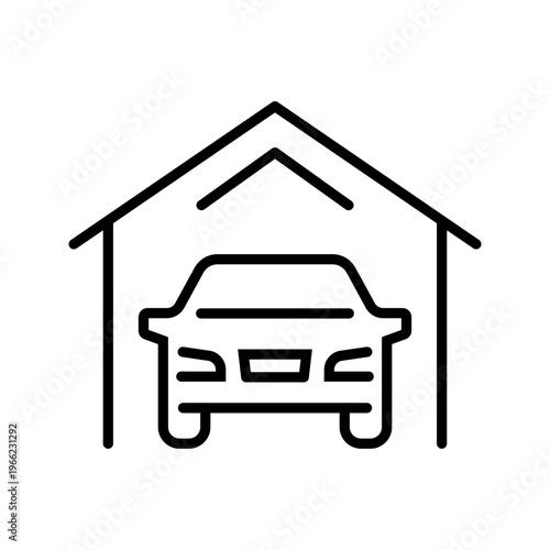 Car garage icon. Transport and garage line symbol. Black and white.