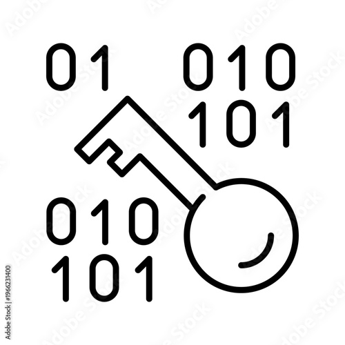 Encryption key icon. Technology and cryptography line symbol. Black and white.