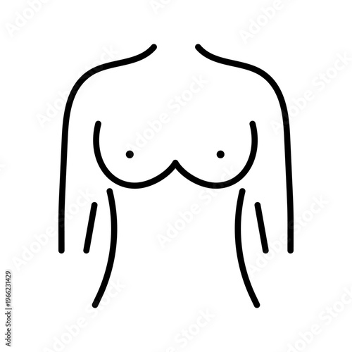 Female breast icon. Healthcare and breast anatomy line symbol. Black and white.