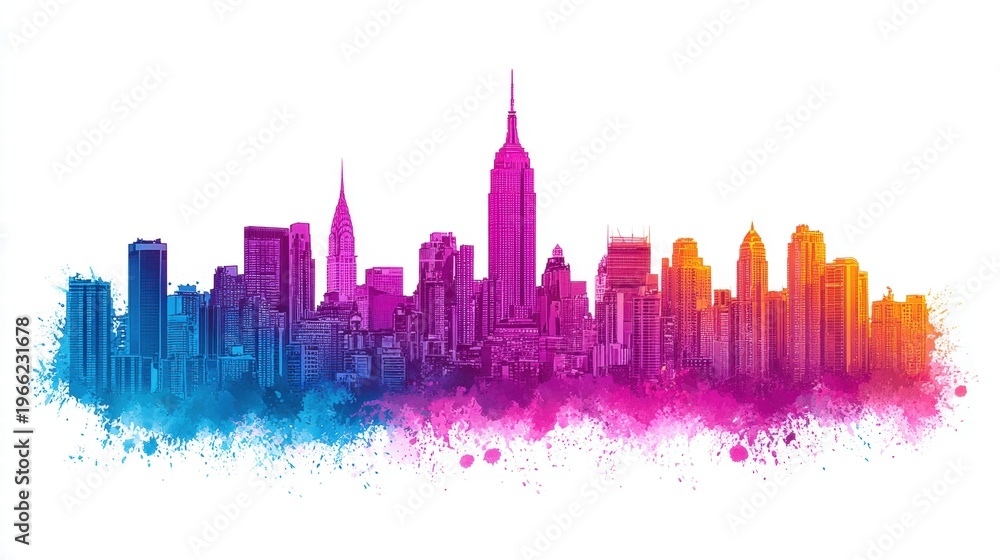 Obraz premium New York City Skyline with Colorful Watercolor Effect