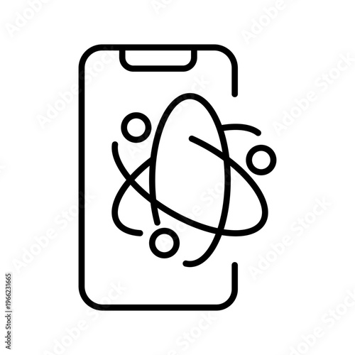 Physics simulator icon. Science and physics simulation line symbol. Black and white.