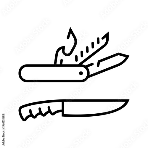 Pocket knife icon. Tools and pocketknife line symbol. Black and white.
