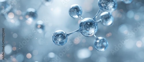 Abstract light blue medical Backdrop with 3D glowing molecules, science and healthcare technology concept. Concept of NMN molecule or NAD molecule, Resveratrol molecule.