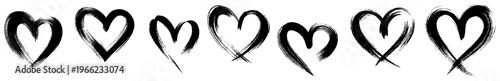 Brush stroke hearts collection, hand drawn ink heart silhouettes set, romantic paint splash love symbols vector