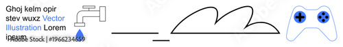Concepts include technology, gaming, water conservation, cloud computing, minimalism, and icons. ion of a faucet, cloud and game controller in a simple design. Technology and gaming