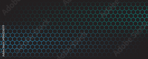 Dark hexagon abstract technology background with blue and green colored bright flashes under hexagon. Hexagonal gaming vector tech illustration black abstract background. vector