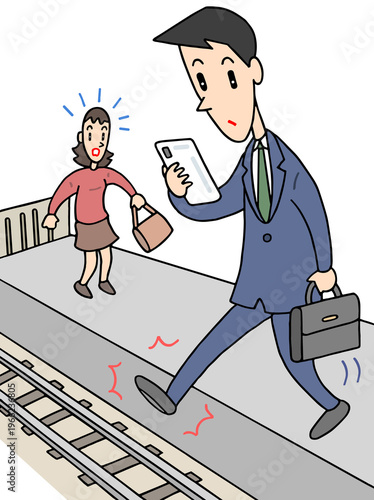 スマホ関連のイラスト - スマートフォン・歩きスマホ・踏み外し・転落