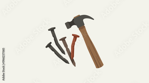 Detailed vector of three nails and a hammer symbolizing the crucifixion of Jesus Christ