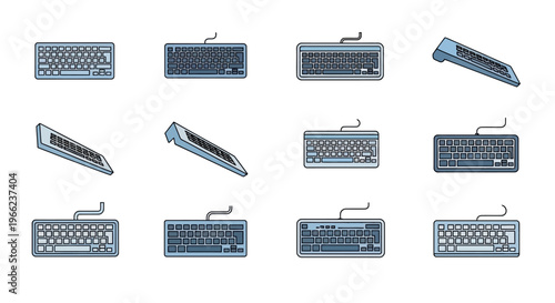 Collection of computer keyboards in various positions and styles