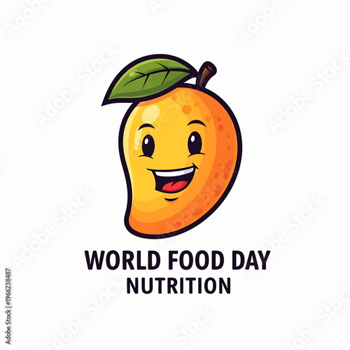 Cartoon Mango Character Celebrating World Food Day.