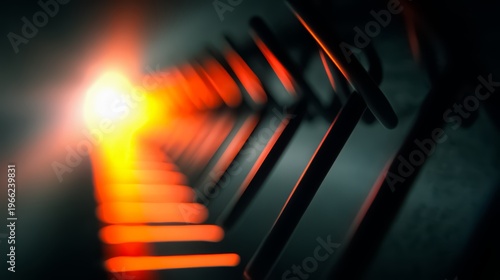 Series of metal rods are illuminated by a bright light. The rods are arranged in a row