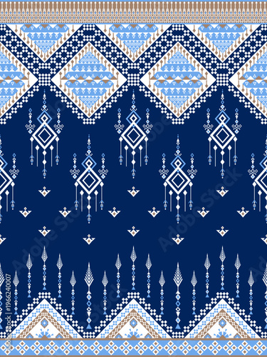 Ethnic Tribal Geometric Pattern Border on Navy Blue