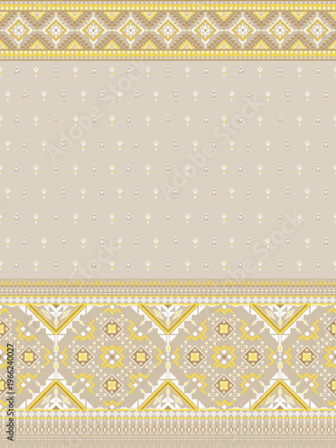 Tribal Geometric Textile Pattern with Yellow and Beige Motifs