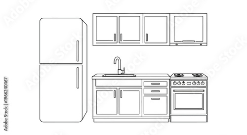 Minimalist Kitchen Layout with Essential Appliances and Cabinetry.
