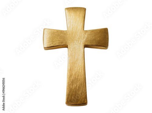 Obraz na plátně Isolated brushed gold cross symbol of faith and religion, metallic polished desi