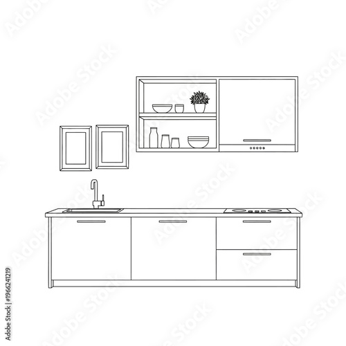 Modern Kitchen Interior Design with Cabinets and Appliances.