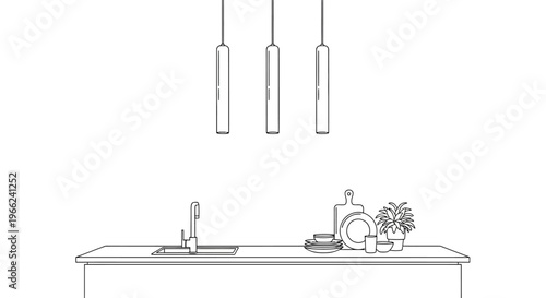 Modern Kitchen Island with Sink and Pendant Lights.