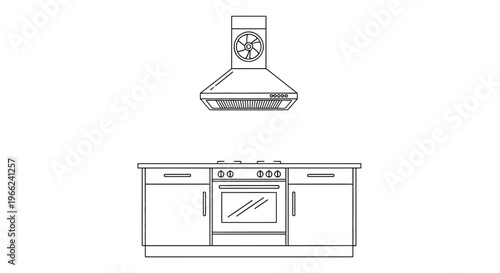 Modern Kitchen Stove and Range Hood Line Art Illustration.