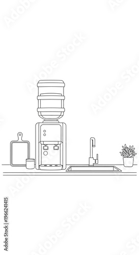 Water cooler and sink in a modern office pantry.