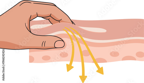 Illustration depicts a hand gently stretching skin, revealing underlying layers and elasticity. Focus on texture and subtle airflow. Clean, modern style.