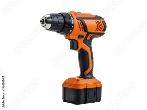 Foto Isolated powerful orange and black cordless electric drill and screwdriver with