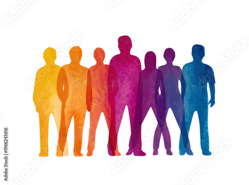 Konstfotografi Isolated diverse group of colorful watercolor people silhouettes representing un