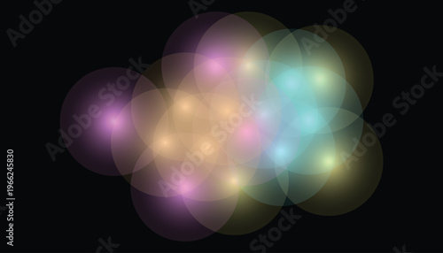 Overlapping translucent circles with soft glowing lights