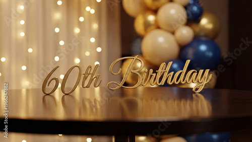 60 birthday golden text with balloons elegant celebration party scene