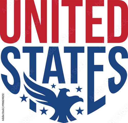 Bold graphic design features the words United States above an emblematic bald eagle silhouette with stars underneath.