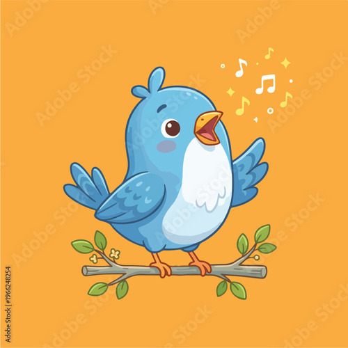 Blue Bird Singing on Branch 1.