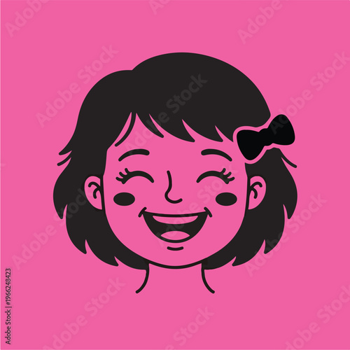 Smiling Girl Face Cartoon Illustration.
