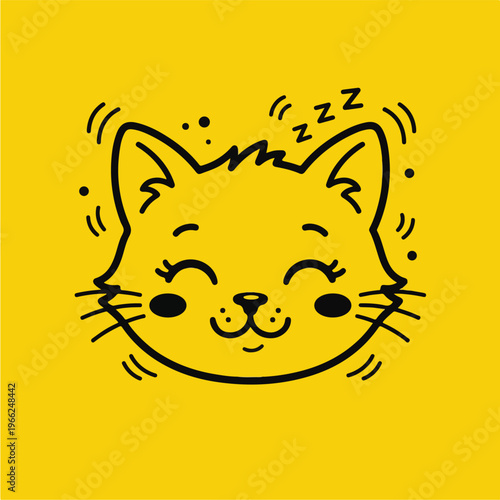 Smiling Sleeping Cartoon Cat Face.