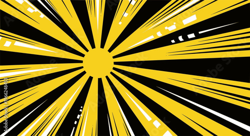 Abstract comic sun ray yellow background with speed lines. Retro style pop art design. Burst template backdrop. 
