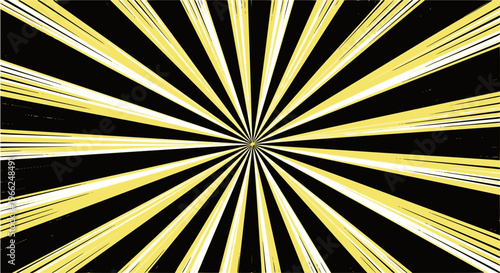 Abstract comic sun ray yellow background with speed lines. Retro style pop art design. Burst template backdrop. 