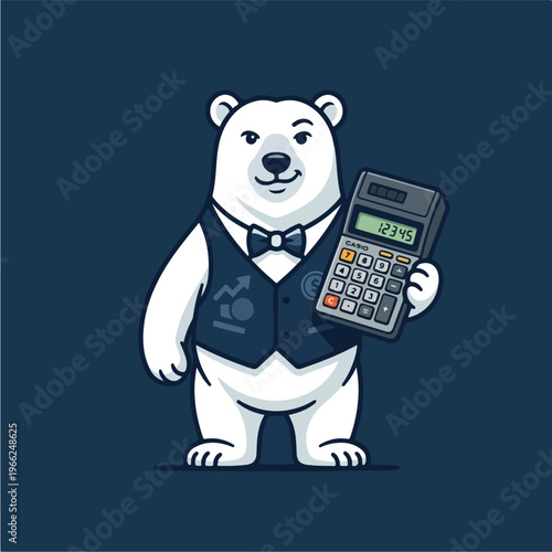Cartoon polar bear with calculator.
