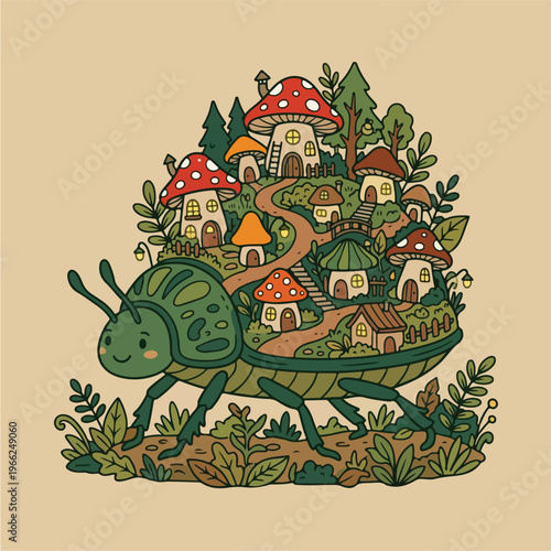 Green Beetle Carrying Village Houses.