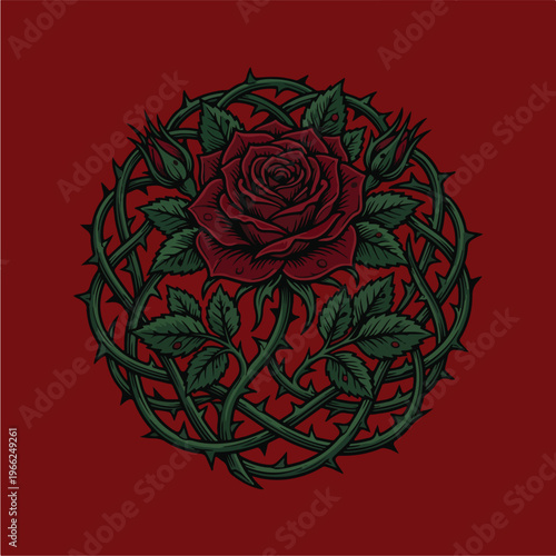 Dark Red Rose with Thorns.