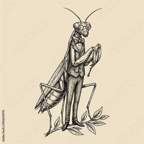Anthropomorphic Praying Mantis Businessman.