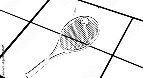 Tennis racket icon vector. Racket with ball on court. Tennis accessory. Silhouette racquet for sport. Vector illustration.
