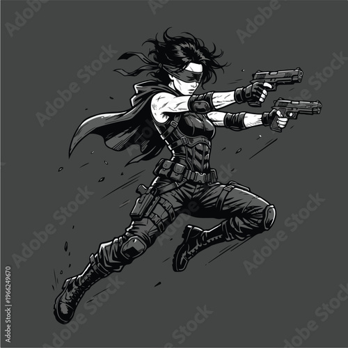 Female Warrior Holding Two Guns.