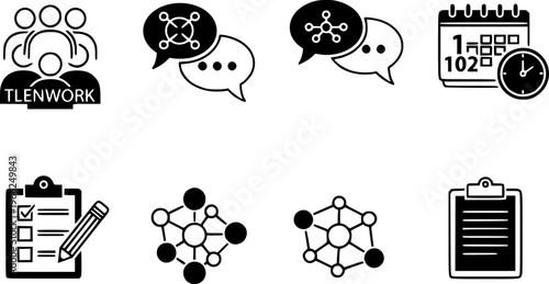 Teamwork and communication icons for scheduling and planning
