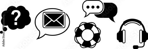 Customer communication icons featuring inquiry, message, chat, help, and support
