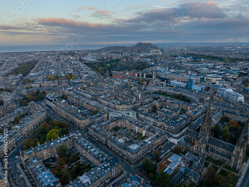 Beautiful aerial view of Edinburgh, the Historic Suburbs and Curved Streets, Scotland – Urban Pattern and Cityscape from Above
