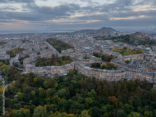 Beautiful aerial view of Edinburgh, the Historic Suburbs and Curved Streets, Scotland – Urban Pattern and Cityscape from Above