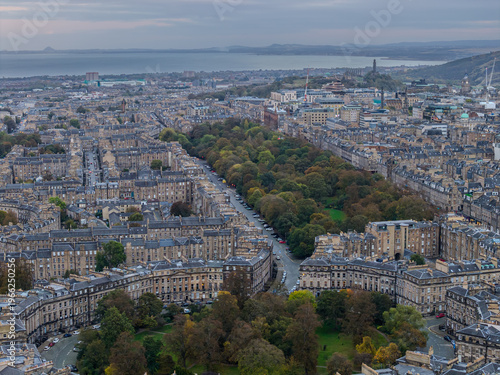 Beautiful aerial view of Edinburgh, the Historic Suburbs and Curved Streets, Scotland – Urban Pattern and Cityscape from Above