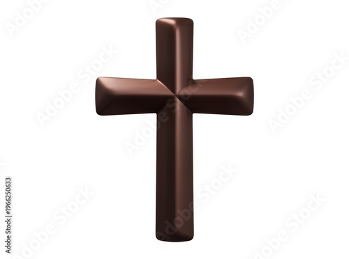 Obraz na plátně Isolated three dimensional brown Christian cross, modern religious symbol with s